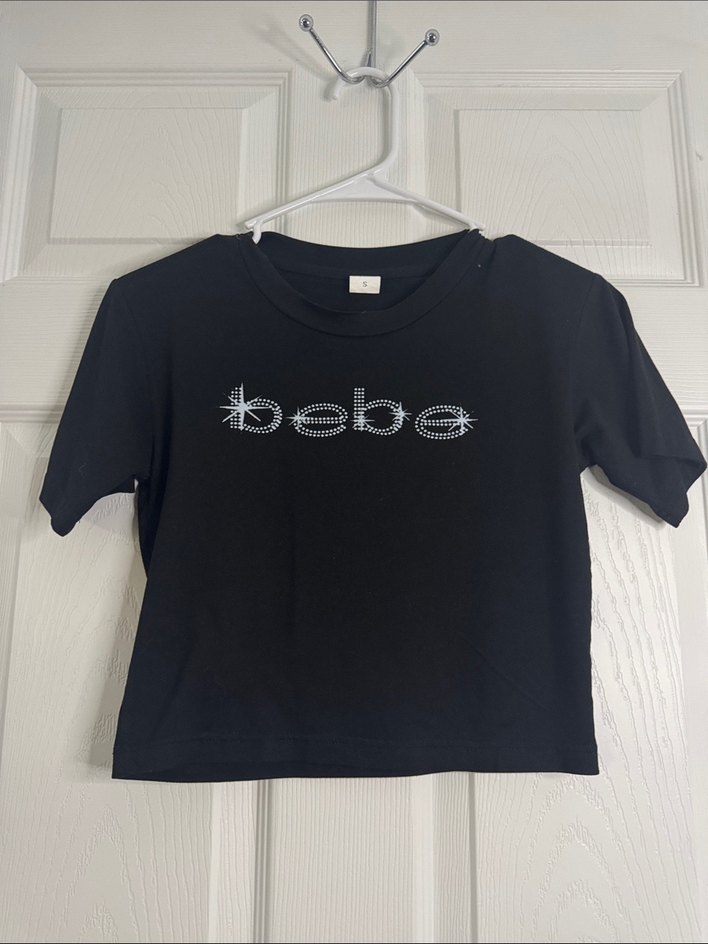 bebe Black Short-Sleeve Tee with Silver Crystal Logo